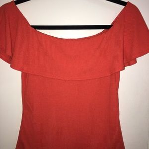 Ribbed Orange Off-the-shoulder Top Mango Sz XS